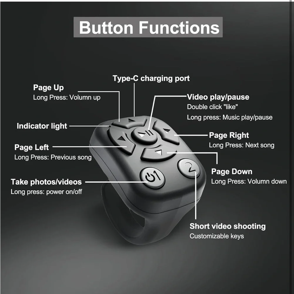 Black and Pink Bluetooth Remote Control Ring